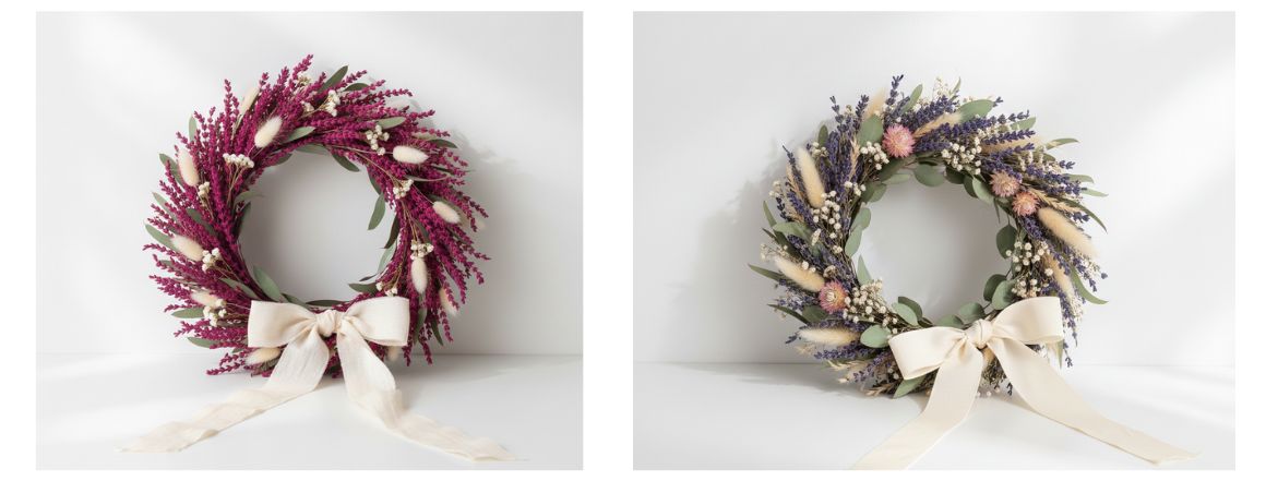 Věnce se stabilizovanou levandulí jako dlouhotrvající dekorace